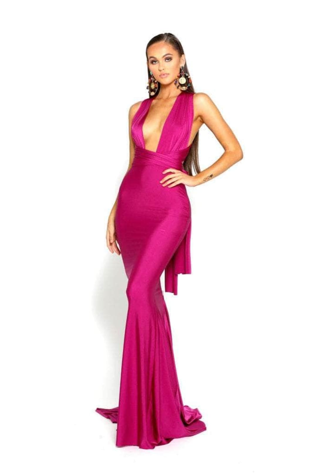 Portia and Scarlett PS6110 -long- Formal Dress with Plunging Neck and Sheath Silhouette - Plum / 00 - Dress