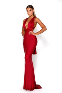 Portia and Scarlett PS6110 -long- Formal Dress with Plunging Neck and Sheath Silhouette - Plum / 10 - Dress