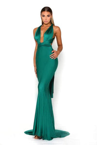 Portia and Scarlett PS6110 -long- Formal Dress with Plunging Neck and Sheath Silhouette - Plum / 12 - Dress