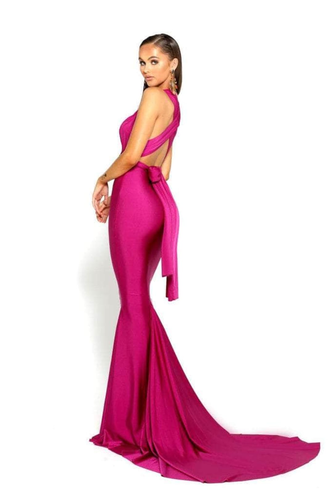 Portia and Scarlett PS6110 -long- Formal Dress with Plunging Neck and Sheath Silhouette - Plum / 2 - Dress