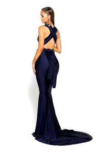 Portia and Scarlett PS6110 -long- Formal Dress with Plunging Neck and Sheath Silhouette - Plum / 6 - Dress