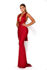 Portia and Scarlett PS6110 -long- Sleeveless Crisscross Back Prom Dress for a Stylish Touch - Deep Red / 10 - Dress