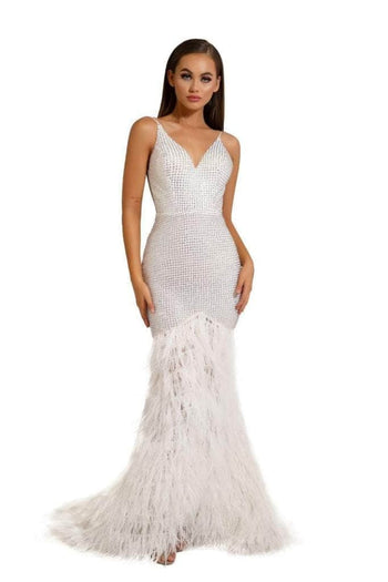 Portia and Scarlett PS6826 -long- V-Neck Feathered Dress - Pink / 00 - Dress