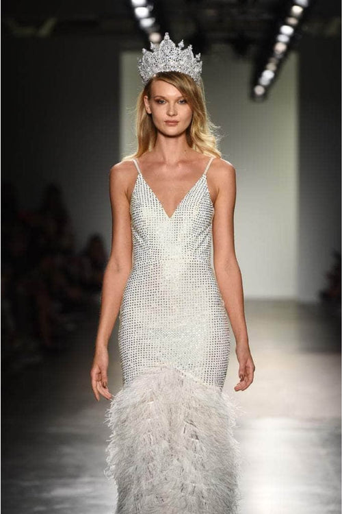 Portia and Scarlett PS6826 -long- V-Neck Feathered Dress - Pink / 18 - Dress