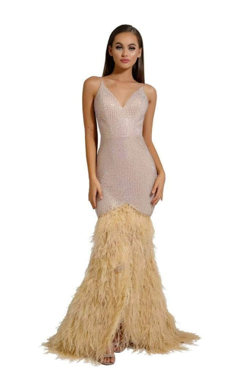 Portia and Scarlett PS6826 -long- V-Neck Feathered Dress - Pink / 22 - Dress