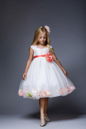 Tulle Flower Dress with Lavender or Coral Sash and Floating Petals by Bella Princess 222