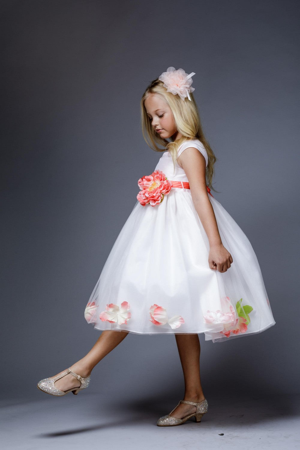 Tulle Flower Dress with Lavender or Coral Sash and Floating Petals by Bella Princess 222