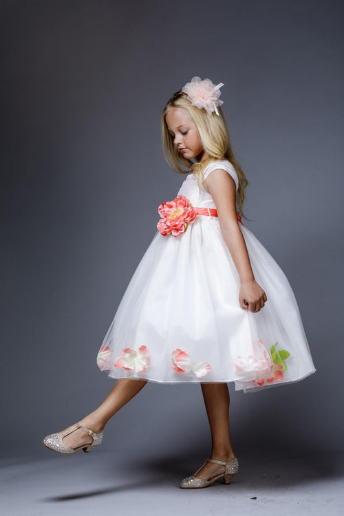 Tulle Flower Dress with Lavender or Coral Sash and Floating Petals by Bella Princess 222