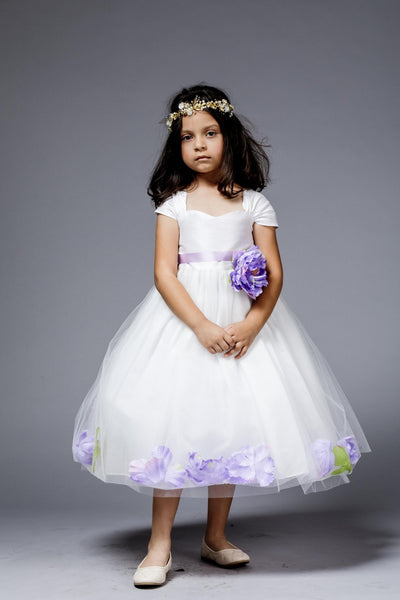 Tulle Flower Dress with Lavender or Coral Sash and Floating Petals by Bella Princess 222