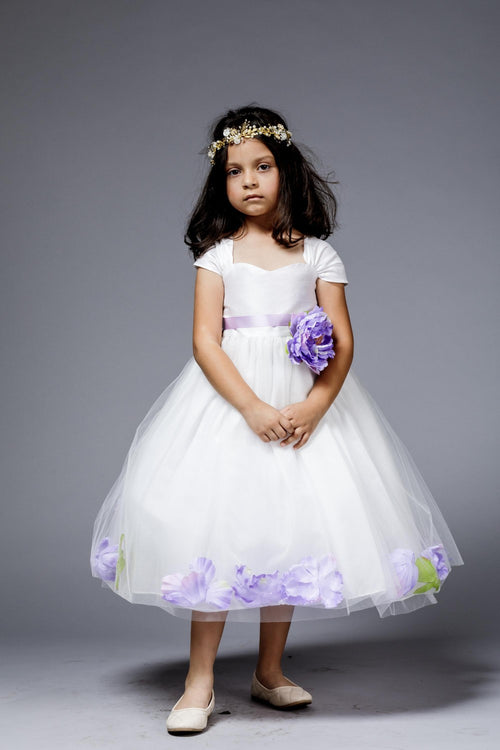Tulle Flower Dress with Lavender or Coral Sash and Floating Petals by Bella Princess 222