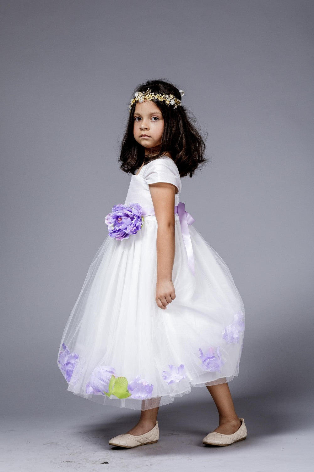 Tulle Flower Dress with Lavender or Coral Sash and Floating Petals by Bella Princess 222
