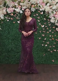 Vestido de noche formal con mangas largas, malla, sirena y purpurina May Queen MQ1850