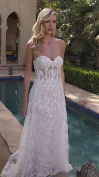 Ladivine CB046W Off White Sheer Bodice Wedding Gown