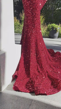 Vestido de desfile elástico con lentejuelas y escote en forma de corazón de Portia y Scarlett PS21208