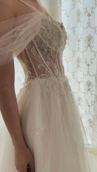 Ladivine WN307 Off White Wedding Gown Embellished Cold Shoulder Bridal Dress