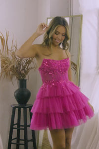 Strapless Tiered Tulle Short Cocktail Dress with Sequin Embellished Corset By Amelia Couture 9066S