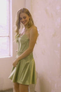 Strapless Satin Corset Mini Dress with Sweetheart Neckline & Lace-Up Back By Amelia Couture 9071S