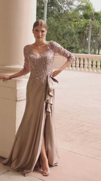 3/4 Sleeve Mother of the Bride Dress with Beaded Appliqués Formal Gown By Nox Anabel ME126
