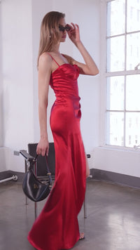 Satin Fitted Sleeveless Slit Gown – Amoris T608 Black