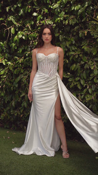Vestido de novia Ladivine en satén blanco roto sin mangas CD868W - Nueva colección