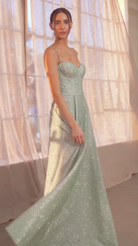 Glitter Sleeveless A-line Slit Gown by Amoris T706