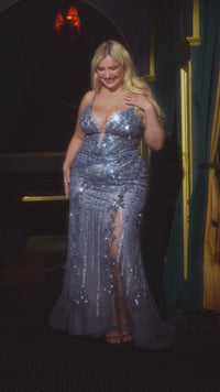 Vestido de cuello en V con cuentas y talla grande de Ladivine CC0389C