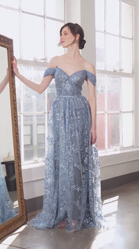 Glitter Print Off Shoulder Gown in Mauve by Amoris T607