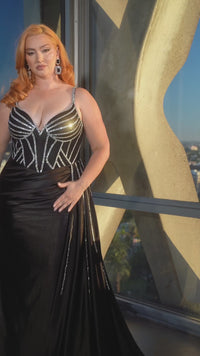 Ladivine Plus Size Dress Beaded Slit Evening Prom Formal Gown CDS440C