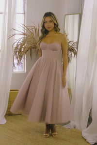 Elegant Strapless A-Line Cocktail & Party Midi Dress By Amelia Couture 6203S