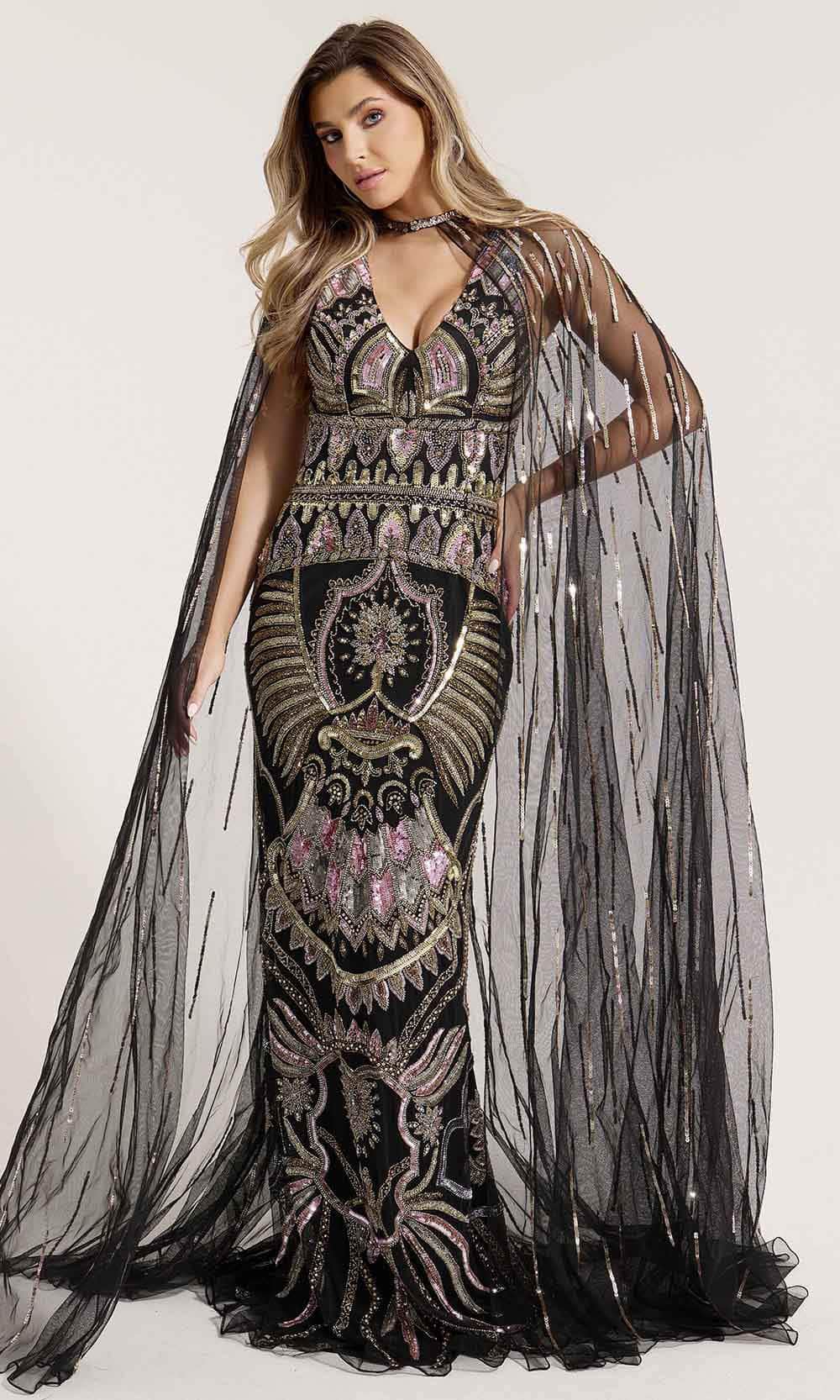 Primavera Couture Black Multi Formal Gowns