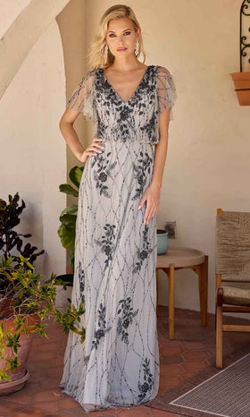 Primavera Couture 13144 - Beaded Floral V-Neck A-Line Evening Gown