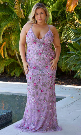 Primavera Couture 14071 - Floral Sequin V-Neck Sleeveless Prom Gown