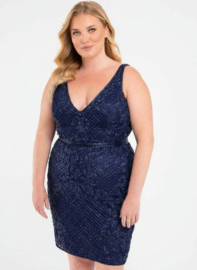 Primavera Couture 3884 Beaded Short Plus Size Dress