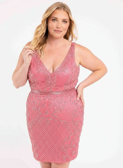 Primavera Couture Beaded Short Plus Size Dress 3884 - The Dress Outlet