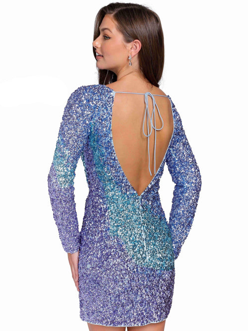 Primavera Couture 3819 Long Sleeve Beaded Short Dress