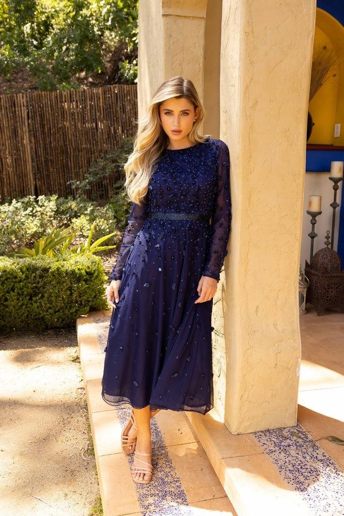 Primavera Couture 11072 Long Sleeve Tea Length Dress
