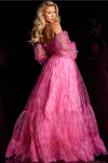 Print Long Sleeve A-line Gown by Jovani 38605 - Long Formal Dresses