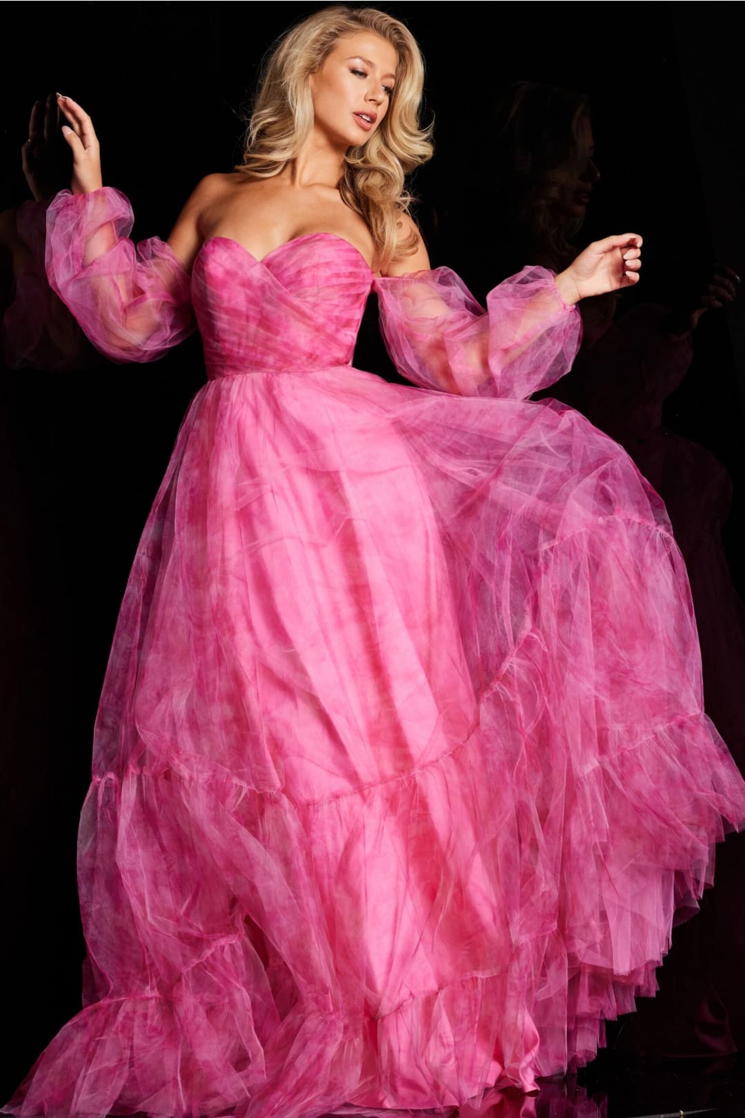 Print Long Sleeve A-line Gown by Jovani 38605 - Long Formal Dresses