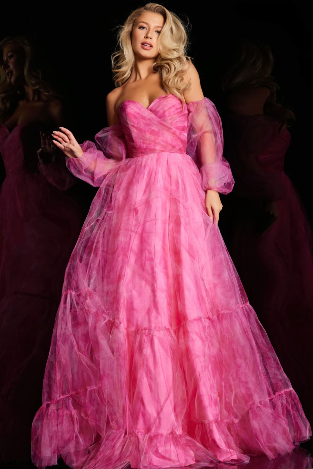 Print Long Sleeve A-line Gown by Jovani 38605 - Long Formal Dresses