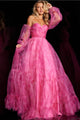 Print Long Sleeve A-line Gown by Jovani 38605 - 00 / Fuchsia - Long Formal Dresses
