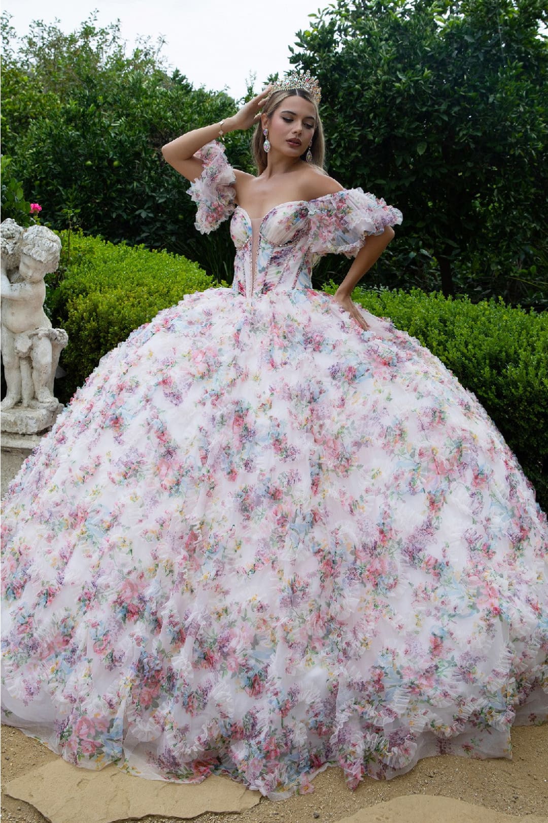 GLS Gloria GL3609 Print Quinceanera Dress Off Shoulder Ball Gown