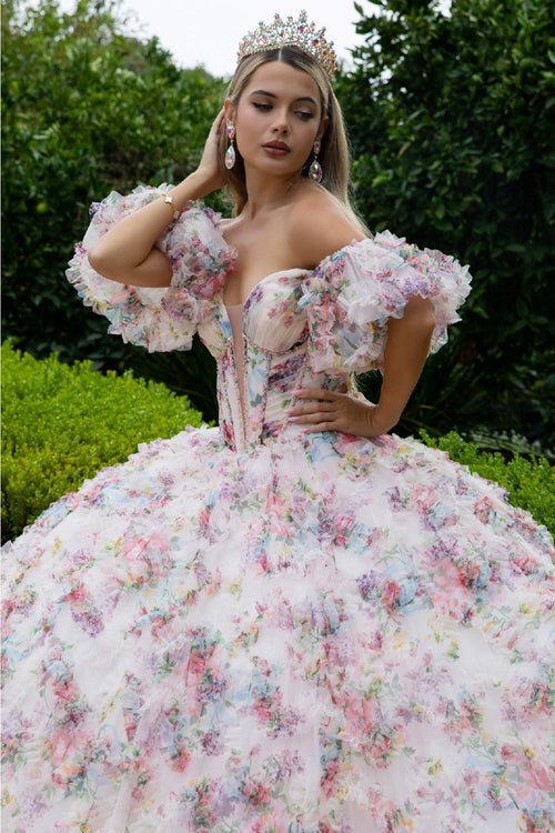 Print Off Shoulder Ball Gown by GLS Gloria GL3609 - Quinceanera Dresses