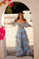 Print Off Shoulder Ruffled Gown by Juliet JT2887C - Long Formal Dresses