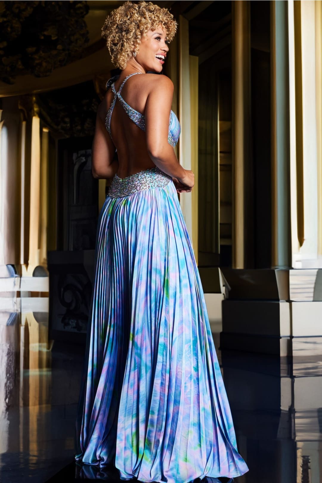 Print Sleeveless A-line Slit Gown by Jovani 38722 - Long Formal Dresses