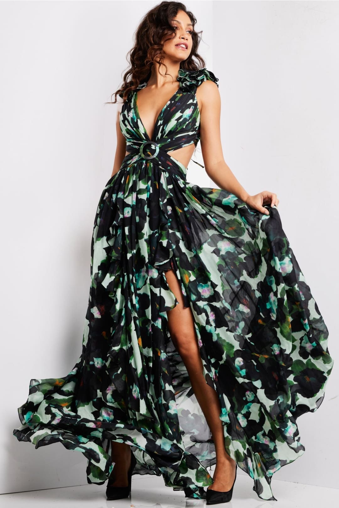 Print Sleeveless A-line Slit Gown by Jovani 39420 - Long Formal Dresses