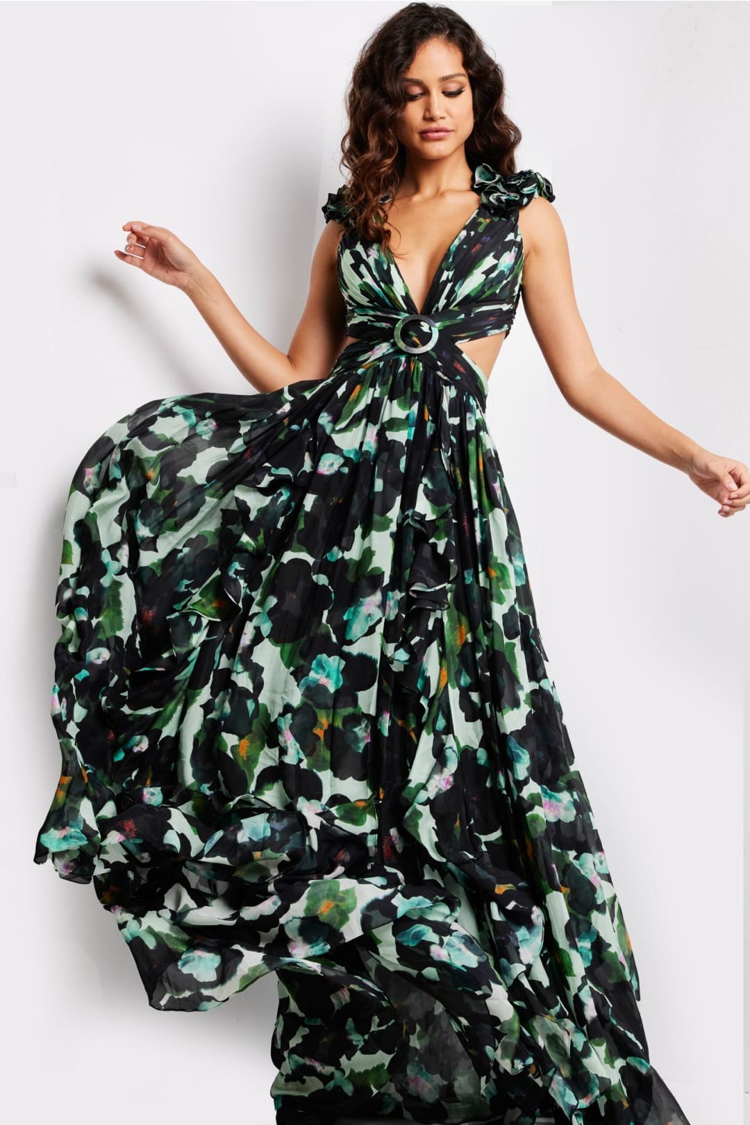 Print Sleeveless A-line Slit Gown by Jovani 39420 - Long Formal Dresses