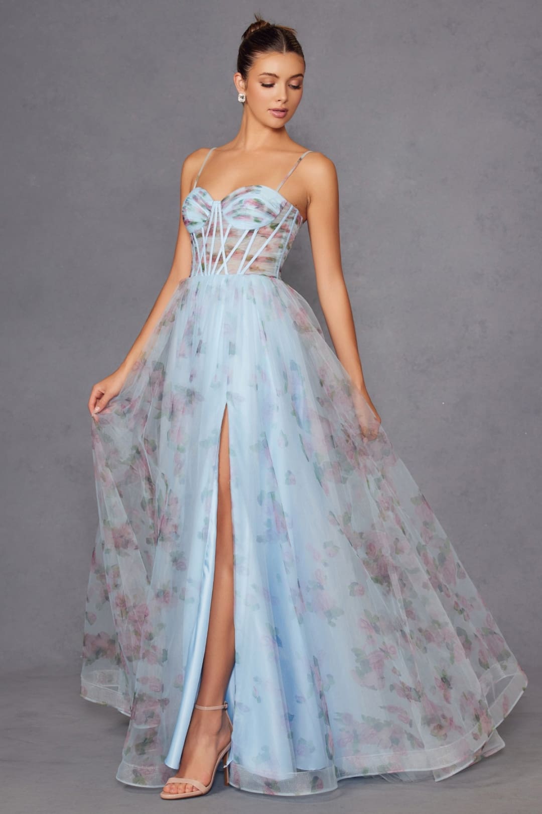 Print Sleeveless A-line Slit Gown by Juliet JT2562S - Long Formal Dresses