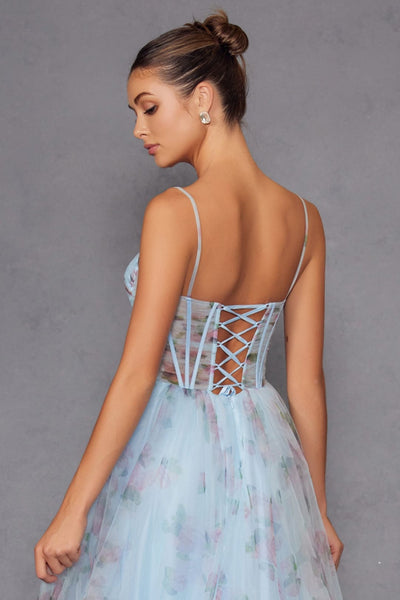 Print Sleeveless A-line Slit Gown by Juliet JT2562S - Long Formal Dresses