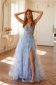 Print Sleeveless A-line Slit Gown by Juliet JT2562S - Light Blue / 2 - Long Formal Dresses