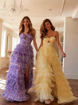 Print Sleeveless A-line Tiered Gown by Juliet JT2508A
